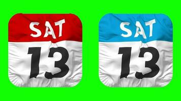 Thirteenth, 13th Saturday Date Calendar Seamless Looping Squire Cloth Icon, Looped Bump and Plain Fabric Texture Waving Slow Motion, 3D Rendering, Green Screen, Alpha Matte video