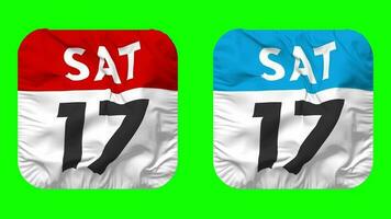 Seventeenth, 17th Saturday Date Calendar Seamless Looping Squire Cloth Icon, Looped Bump and Plain Fabric Texture Waving Slow Motion, 3D Rendering, Green Screen, Alpha Matte video