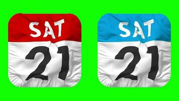 Twenty First, 21st Saturday Date Calendar Seamless Looping Squire Cloth Icon, Looped Bump and Plain Fabric Texture Waving Slow Motion, 3D Rendering, Green Screen, Alpha Matte video