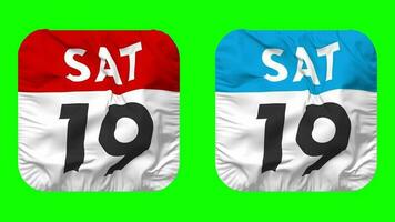 Nineteenth, 19th Saturday Date Calendar Seamless Looping Squire Cloth Icon, Looped Bump and Plain Fabric Texture Waving Slow Motion, 3D Rendering, Green Screen, Alpha Matte video