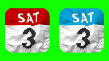 Third, 3rd Saturday Date Calendar Seamless Looping Squire Cloth Icon, Looped Bump and Plain Fabric Texture Waving Slow Motion, 3D Rendering, Green Screen, Alpha Matte video