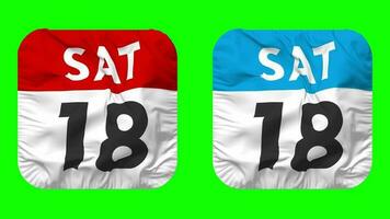 Eighteenth, 18th Saturday Date Calendar Seamless Looping Squire Cloth Icon, Looped Bump and Plain Fabric Texture Waving Slow Motion, 3D Rendering, Green Screen, Alpha Matte video