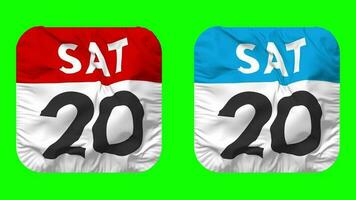 Twentieth, 20th Saturday Date Calendar Seamless Looping Squire Cloth Icon, Looped Bump and Plain Fabric Texture Waving Slow Motion, 3D Rendering, Green Screen, Alpha Matte video