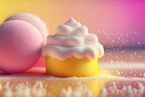 Abstract foam clouds with splashing forms and drops. Colorful foam cloud background. photo