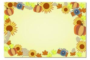 Autumn frame with pumpkin, sunflowers and camera. Frame for inserting a photo or text vector