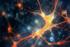 Ciencias y medicina abstracción con neuronas transmitiendo sinapsis señal. neural sistema con impulso yendo mediante nervio celúla. generado ai. foto