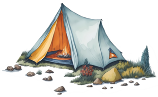 Watercolor camping tent. AI Generative png