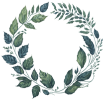 Watercolor leaf circle frame. AI Generative png