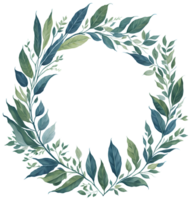 Watercolor leaf circle frame. png