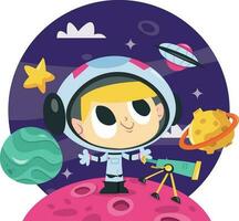 súper linda dibujos animados espacio aventuras astronauta chico vector