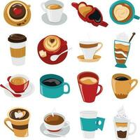 Cartoon Cafe Coffee Cups Glasses Set vector