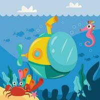 Cartoon Aqua Submarine Underwater vector