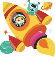 Super Cute Cartoon Space Adventure Rocket Boy vector