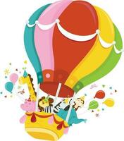 Happy Jungle Animals Hot Air Balloon Party vector