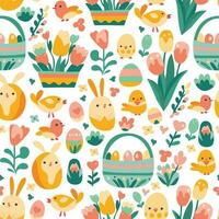 Retro Whimsical Easter Seamless Pattern Background vector