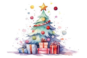 Cute Watercolor Christmas Tree Isolated. Illustration Generative AI png