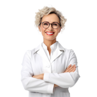 Photo of attractive doctor lady friendly smiling arms crossed. Illustration AI Generative png