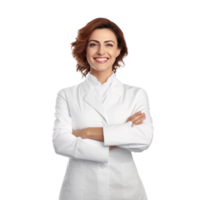 foto di attraente medico signora amichevole sorridente braccia incrociato. illustrazione ai generativo png