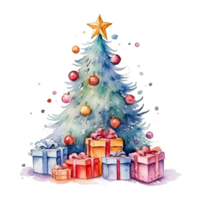 Cute Watercolor Christmas Tree Isolated. Illustration Generative AI png