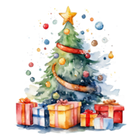 Cute Watercolor Christmas Tree Isolated. Illustration Generative AI png