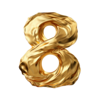 Crumpled gold foil number 8 isolated. Illustration AI Generative png