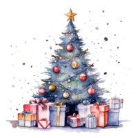 Cute Watercolor Christmas Tree Isolated. Illustration Generative AI png