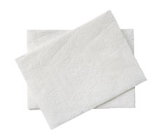 Top view of two folded pieces of white tissue paper or napkin in stack isolated with clipping path in png file format