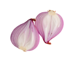 Fresh red onion bulb in halves isolated with clipping path in png file format.