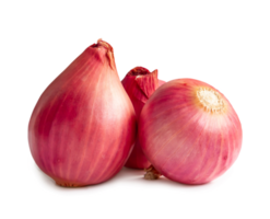 Three fresh red onion bulbs in stack isolated with clipping path. and shadow in png file format