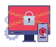 Ransomware Attack Computer and Digital Device for Cyber Crime Concept Illustration vector