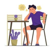Tired Man Sitting on Chair with Feeling of Depressed Concept Illustration vector