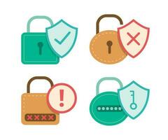 Cyber Security Keys with Padlock Symbol Concept Illustration Set vector