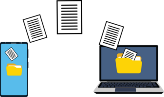 transferir documentos desde un móvil a un ordenador portátil. datos transformación método con diferente dispositivos. ordenador portátil y móvil. png