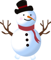 söt snögubbe design. jul design med en Lycklig snögubbe. en vinter- snögubbe med en ljuddämpare och träd gren. png