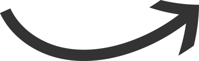 Dark pointer arrow illustration. A round and curved direction arrow. A curved arrow pointing right upward way. png