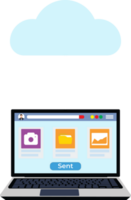 des dossiers et information transfert à nuage stockage. nuage serveur et espace de rangement avec une portable partage des dossiers. image fichier et caméra icône. png