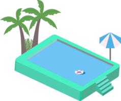 Isometric swimming pool isolated, Simple swimming pool with lifebuoys. Summertime swimming pool illustration. png