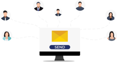 Office email communication system. Sending an email to friends concept. Business communication with a laptop. png