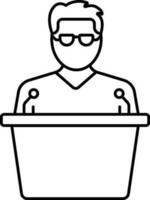 Young Teacher On Mic Podium Icon In Line Art. vector