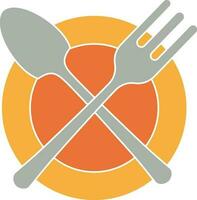 Isolated Crossed Fork And Spoon Icon On Plate In Flat Style. vector