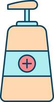 Medical Pump Bottle Flat Icon In Peach And Blue Color. vector