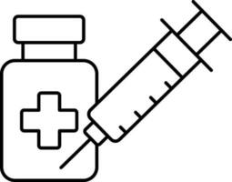 Syringe With Vaccine Bottle Icon In Black Outline. vector