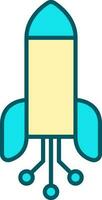 Digital Rocket Icon In Yellow And Turquoise Color. vector