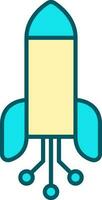 Digital Rocket Icon In Yellow And Turquoise Color. vector