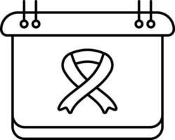 Awareness Ribbon Symbol Calendar Black Outline Icon. vector