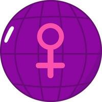 Female Gender With Globe Pink And Purple Icon In Flat Style. vector