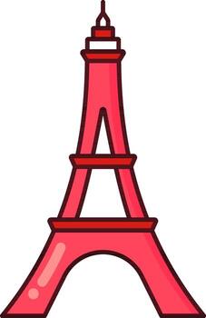 Red Eiffel Tower Icon In Flat Style. vector