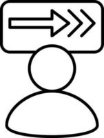 Right Direction Arrow With Man Icon In Line Art. vector