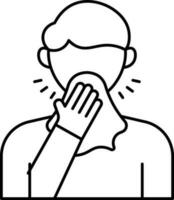 Coughing Or Sneezing Man Covering From Napkin Black Linear Icon. vector