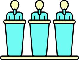 Three Candidates On Mic Podium Yellow And Turquoise Icon. vector